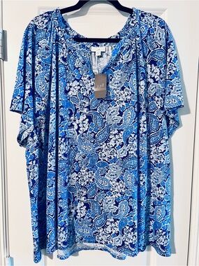 Blue Paisley Short Sleeve Women's Top